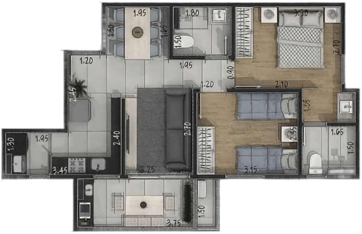 Apartamento <b class='text-[#FA6720]'>57,92m²</b>