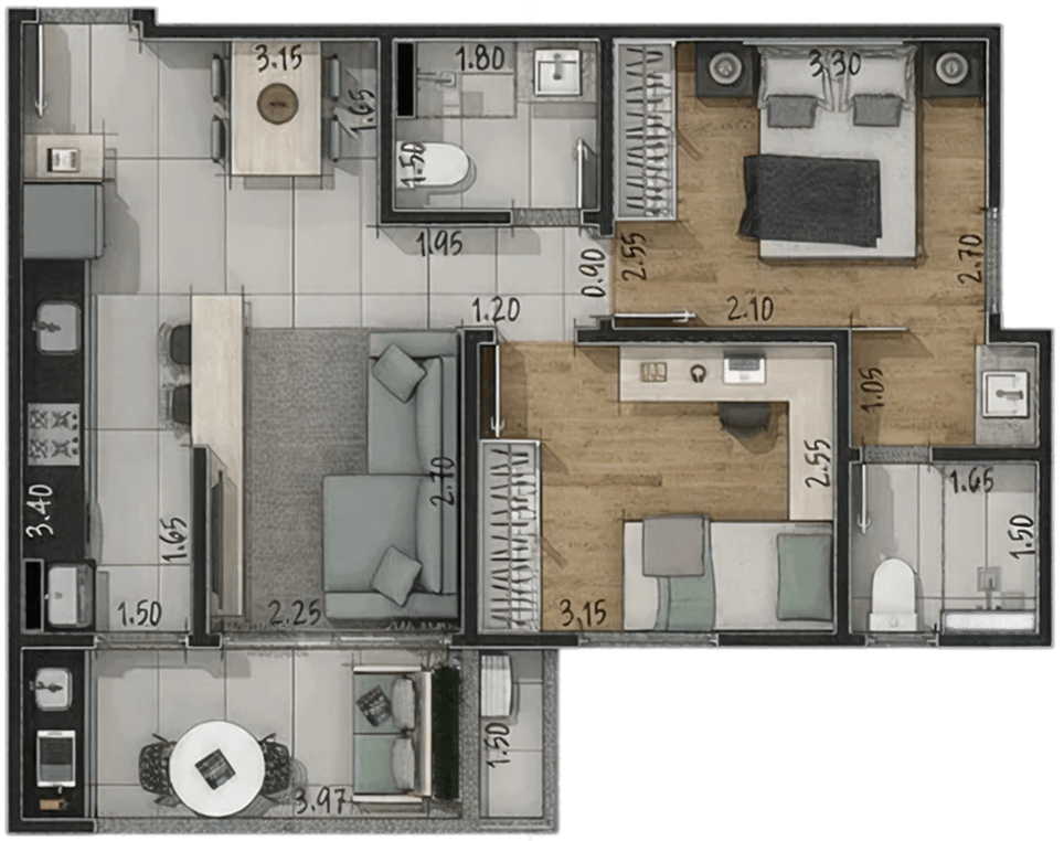 Apartamento <b class='text-[#FA6720]'>57,19m²</b>