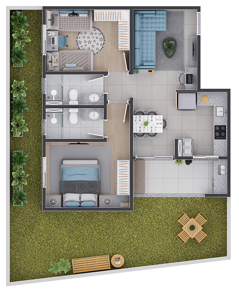 Apartamento </br> <b class='text-[#2DC33C]'> Garden 55m²</b>