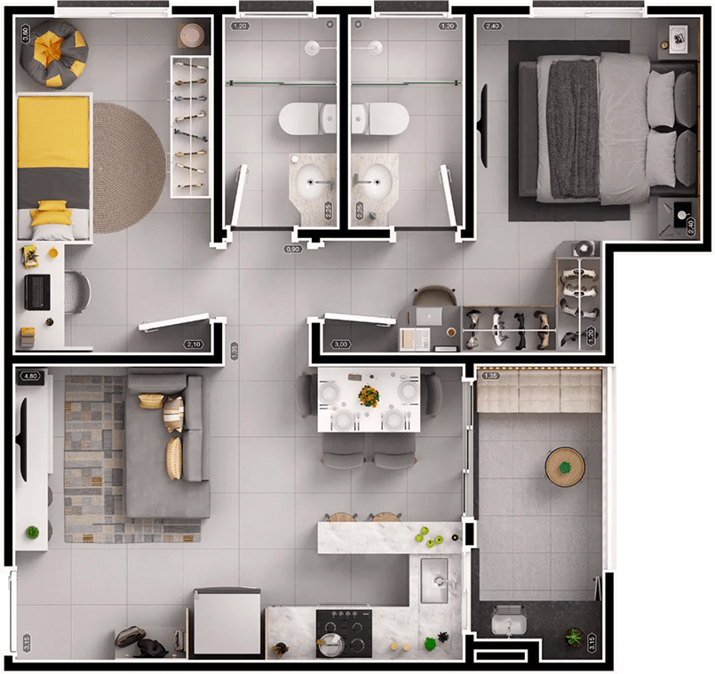 Apartamento <b class='text-[#FDB802]'>49m²</b>